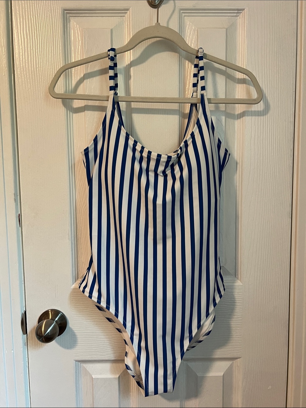 Blue & White Vertical Stripe One-Piece Swimsuit
